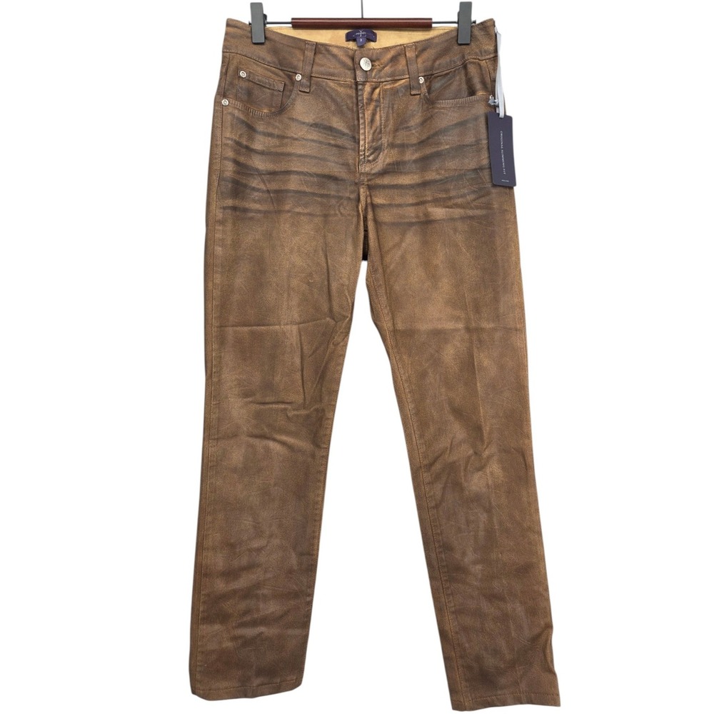 NYDJ Skinny Jeans Size 2 Brown Coated Waxed Stretch NWT Made USA